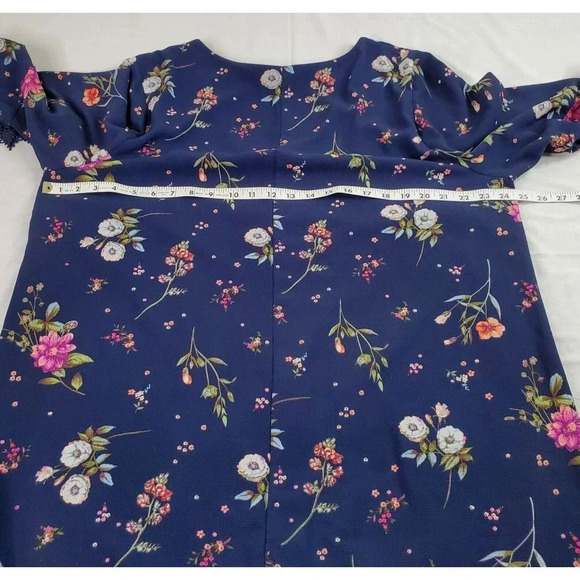 Moa Moa Dress Women Plus 2X Navy Blue Floral Bell Sleeve Lace Trim Lined Boho - Picture 11 of 13